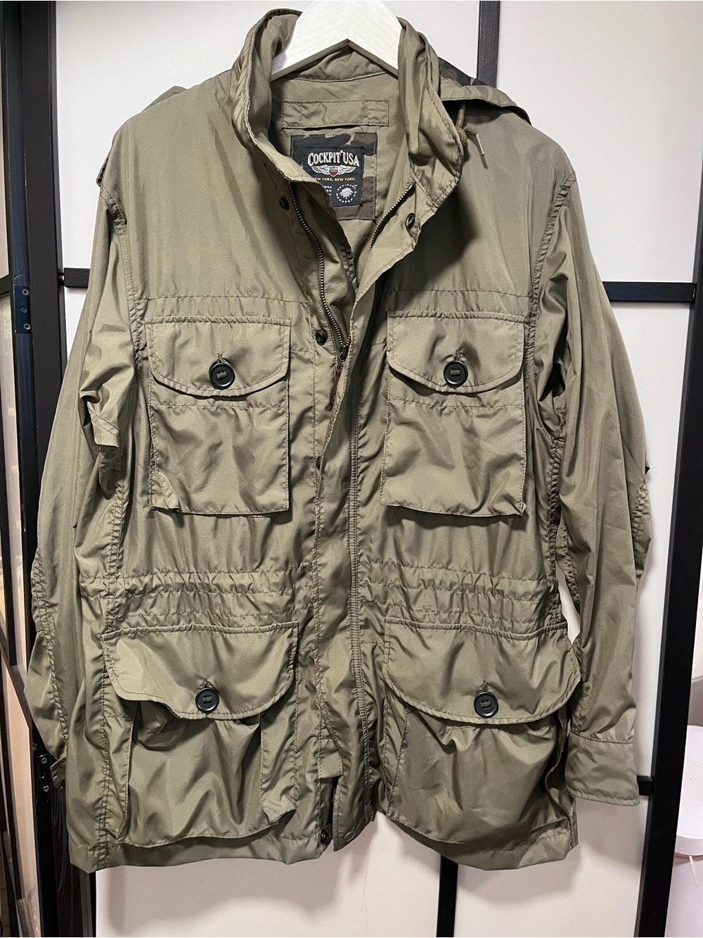 Cockpit USA Mens L Military Field Safari Jacket Olive Green Z24Z003W Made in USA